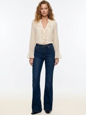 Zara Crème Ruffle Textured Button Down Blouse Size Medium